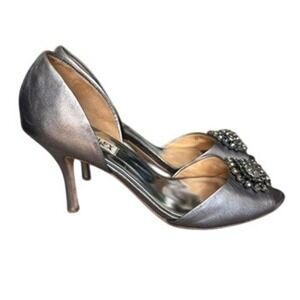 Badgley Mischka Lacie‎ D'Orsay Heels Sz 8.5 Silver Leather Embellished Classy